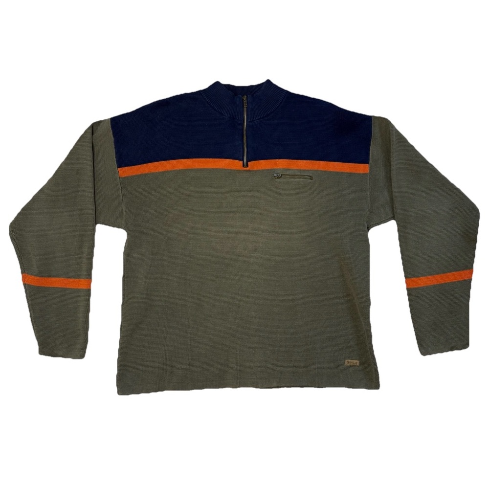 Woolrich Vintage 1/4 Zip Sweater Men’s XL Knit Cotton Blue Green Orange